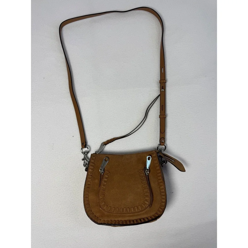 Western Boho Rebecca Minkoff Womens Small Crossbody Bag Cognac‎ Suede Whipstitch